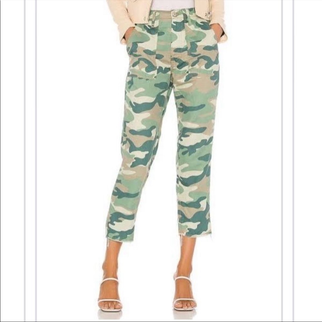 Mother The Shaker Chop Crop High Waisted Pants In Blue Green Camo Size 25
